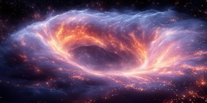 Stunning view of a vibrant cosmic nebula with swirling gases and bright stars in the depths of space during night photo