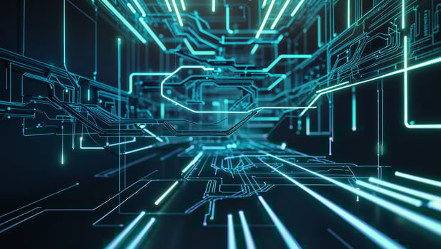 Digital abstract background showcasing glowing circuit patterns in a futuristic setting photo