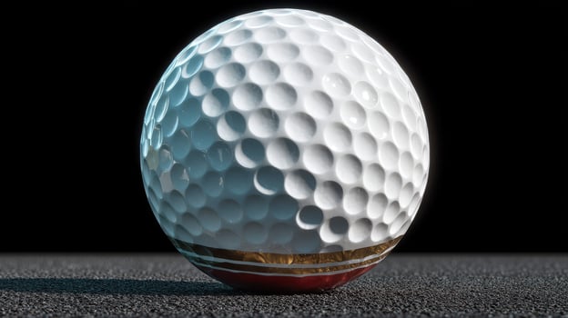 Golf ball displayed on a dark surface highlighting its texture and design during a studio shoot photo