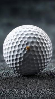 Close-up of a golf ball highlighting texture and detail on a dark background photo
