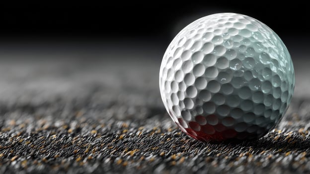 Golf ball resting on a textured surface showcasing its intricate dimples and design photo