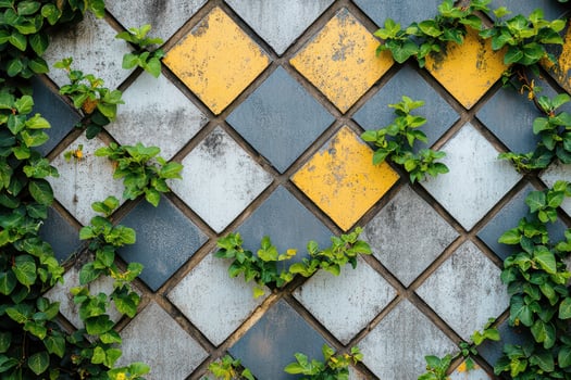 Vines on patterned urban wall photo