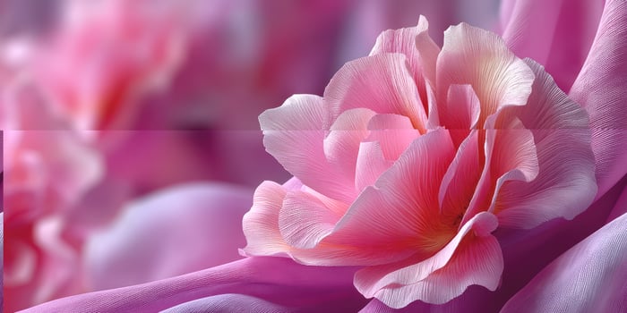 Beautiful close-up of a pink flower among delicate fabric, showcasing natural elegance and soft textures photo
