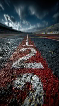 Close-up view of racetrack number marking on a cloudy day showing the motion and excitement of motorsport events photo