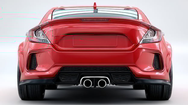 Red sports car showcasing sleek rear design and dual exhaust system in a clean studio setting during daylight hours photo