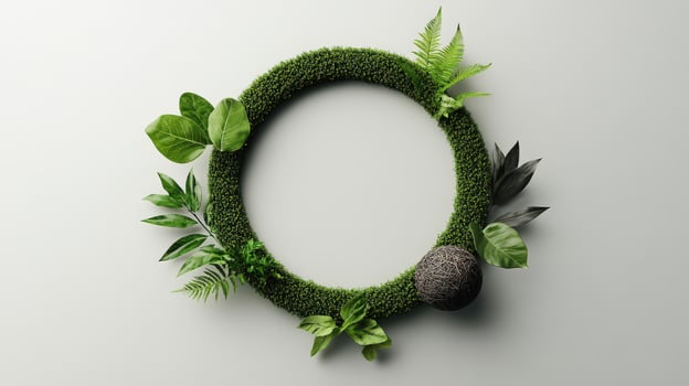 A circular frame made of grass and plants photo