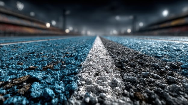 Track surface with racing lines during an evening event under stadium lights photo