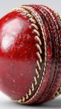 Red cricket ball close up highlighting texture and stitching for sports enthusiasts and players photo