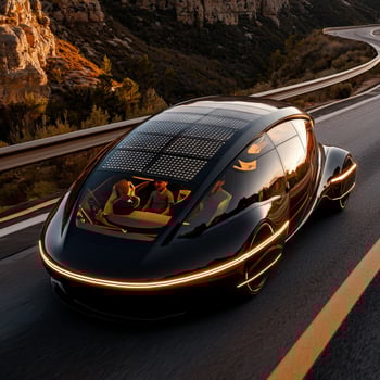 The futuristic car is driving down the road photo