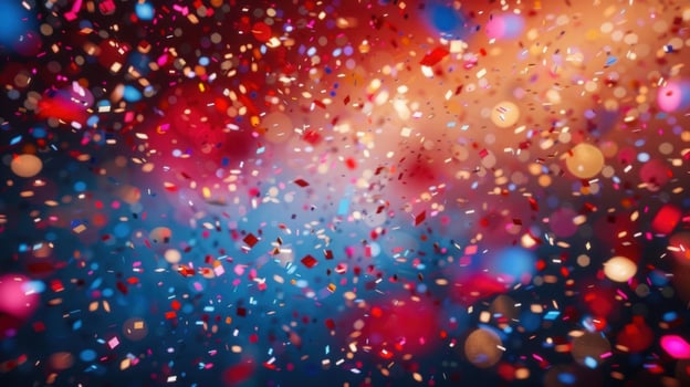 Colorful confetti raining down with a blurred bokeh effect, perfect for celebrations and parties. photo