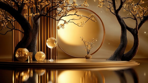 Golden mirror, gold trees and a mirror photo