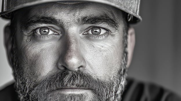 Close Up Black and White Portrait of a Dusty Man photo