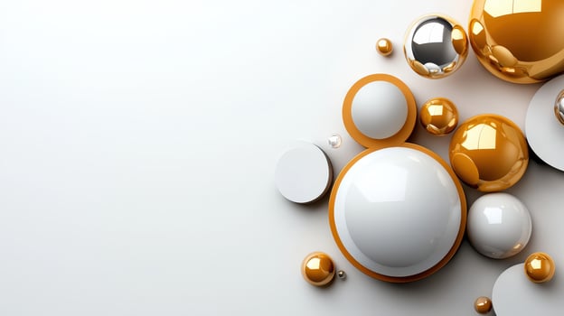 3d rendering of shiny gold and silver spheres photo