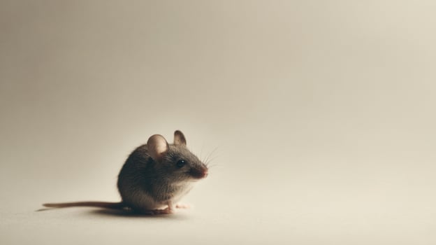 A small mouse is standing on a white background photo