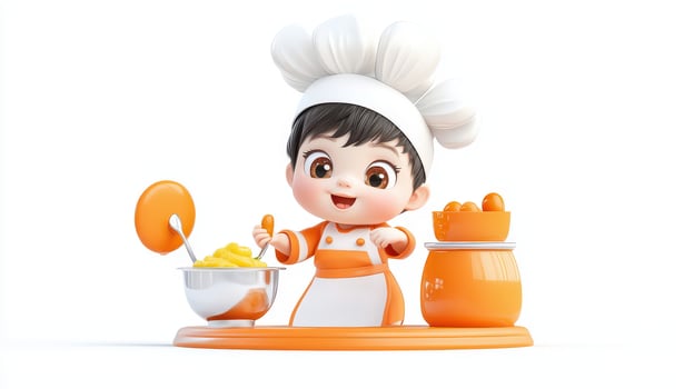A cartoon character in an orange chef's outfit photo