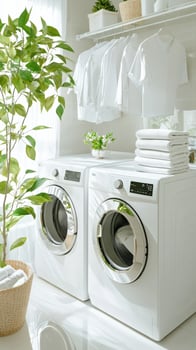 A white laundry room with a washer and dryer photo