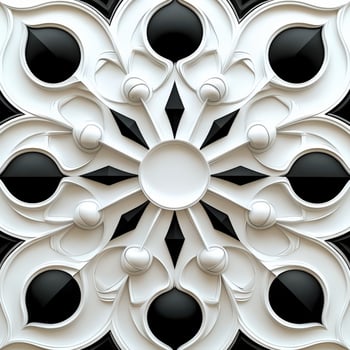 A black and white decorative pattern on a white wall photo