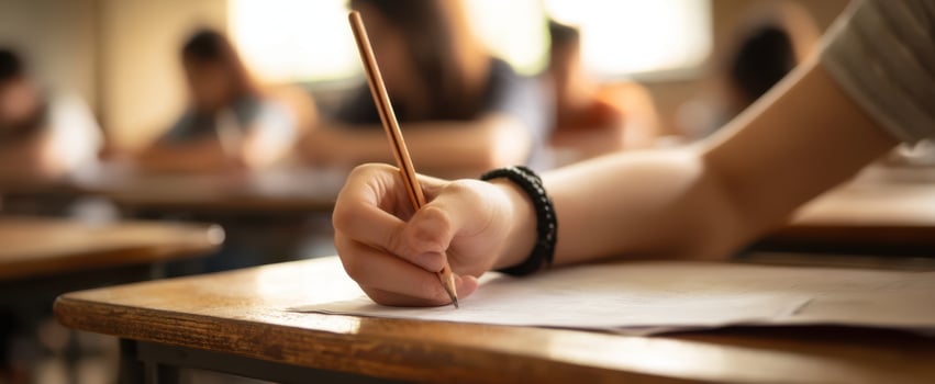 The Student Writing During an Examination in a Classroom Setting photo