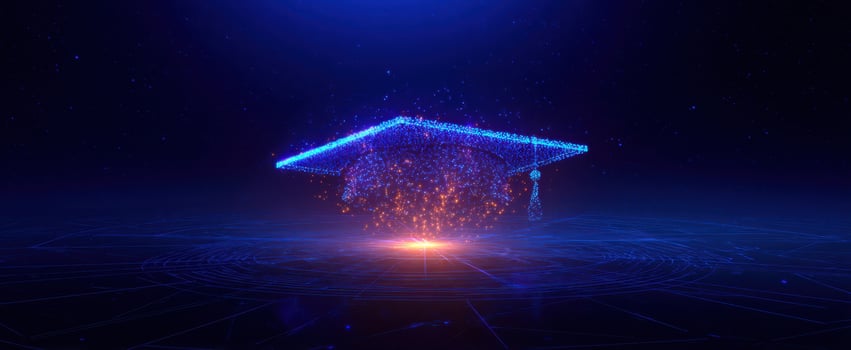 The Digital Graduation Cap Glowing in a Futuristic Cosmic Setting photo