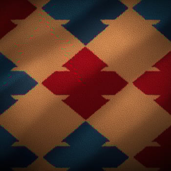 A red, blue and white patterned rug photo