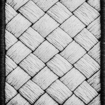 A black and white photo of a woven rug