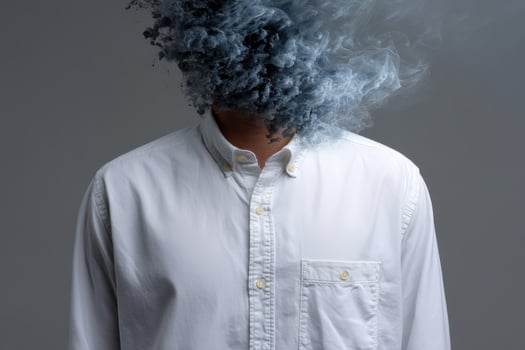 Sleeves transform into smoke creating an ethereal effect on a figure in a white shirt photo