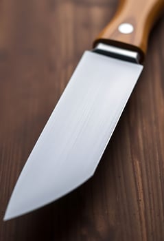 knife with a wooden handle on a wooden table photo