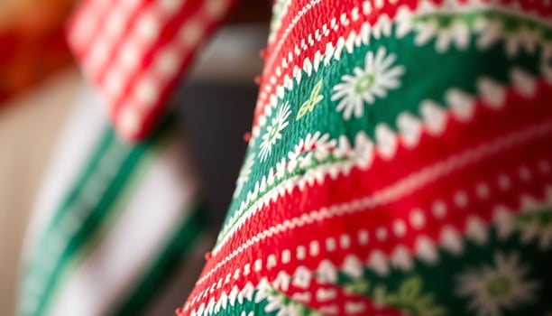 close up of a red and green tie photo