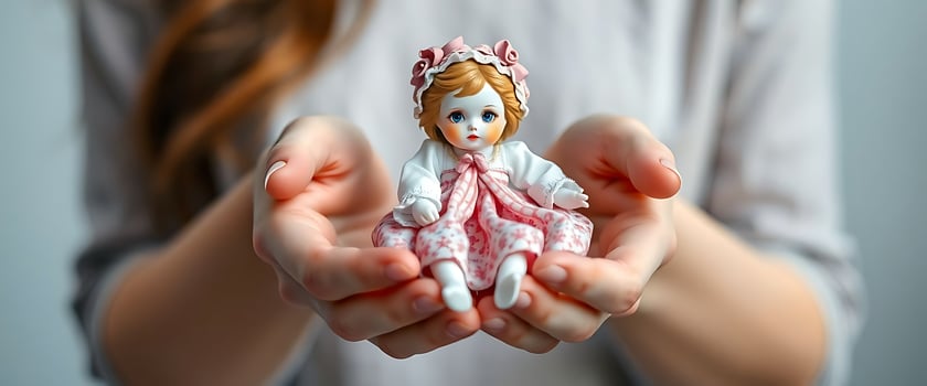 woman holding a doll in her hands photo