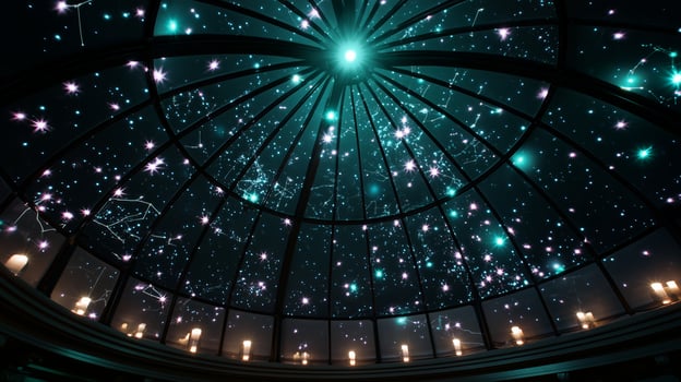 Night sky observatory dome reveals constellations during a starlit evening event photo