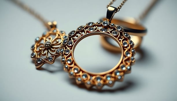 couple of rings sitting on top of a necklace photo