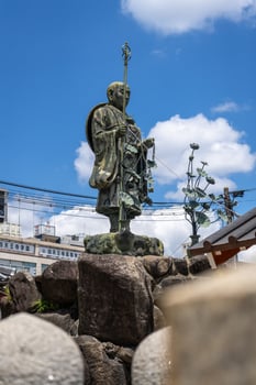 Statue of monk Kukai at Shitenno-ji Temple in Osaka, Japan photo