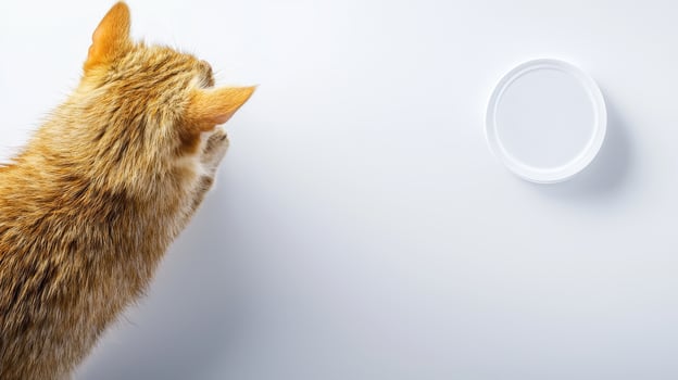 A cat looking at a white wall photo