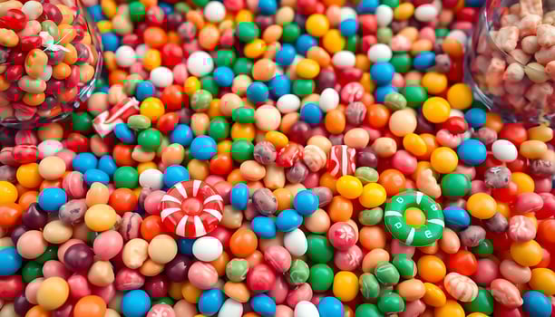 table filled with lots of different colored candies photo