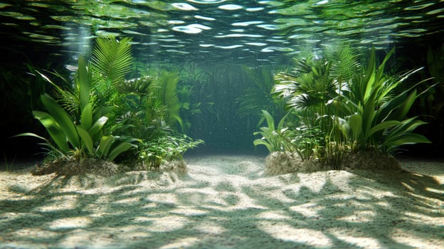 A tropical underwater scene with plants and water photo