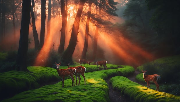 Deer in Forest with Sun Rays photo