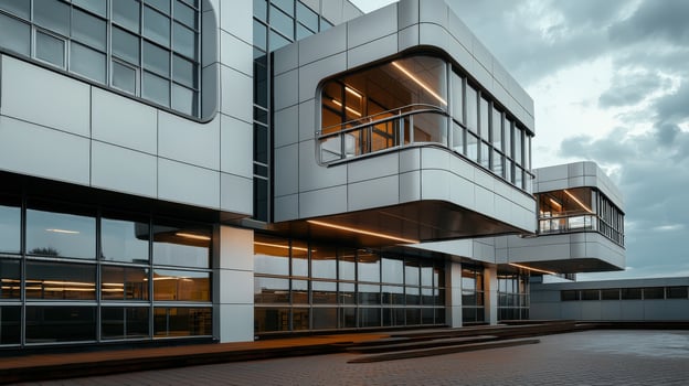 Modern architecture building with glass windows and balconies photo