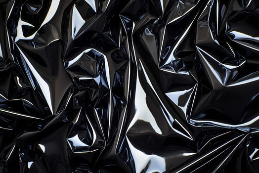 Shiny black plastic wrinkles creating abstract texture photo