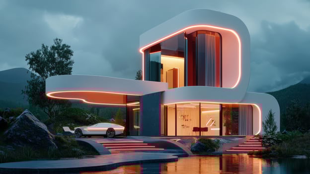 Modern house with a car in the driveway photo