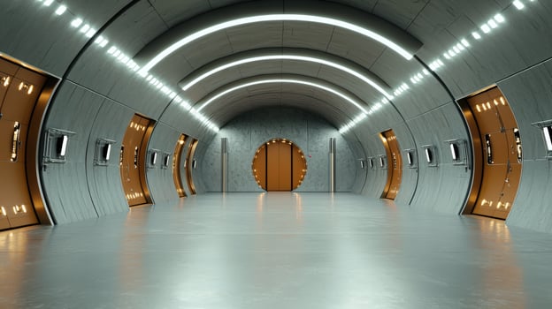 A long tunnel with a door in the middle photo