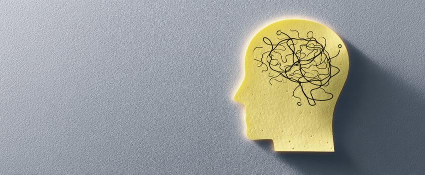 The Unique Yellow Silhouette with a Tangled Mind Illustration photo