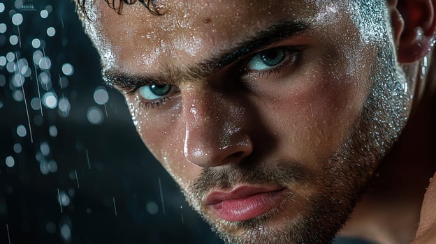 A man with blue eyes is looking at the camera photo