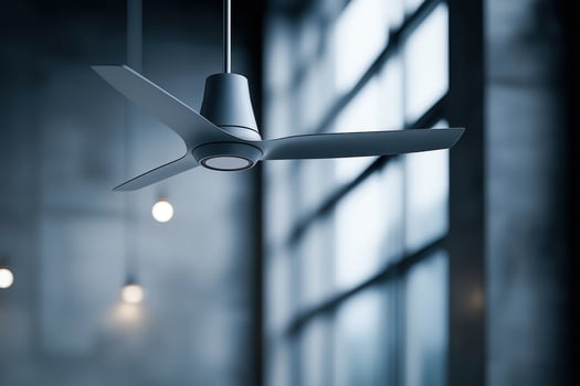Sleek Silver Ceiling Fan in Modern Industrial Setting photo