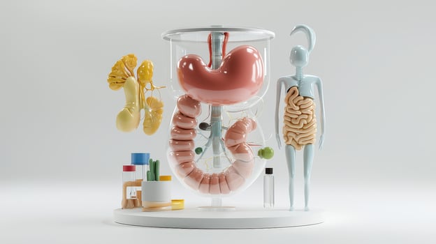A model of a human body with organs and other items photo