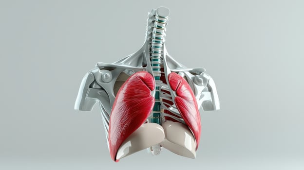 The human body is shown with its chest and lungs photo