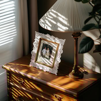 A picture frame on a dresser photo