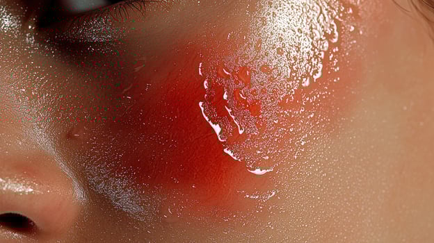 A woman with a red mark on her face photo
