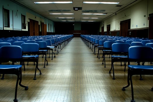 A long row of chairs in a room photo
