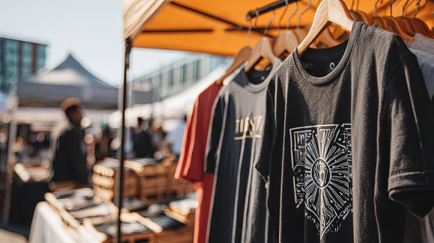 Black Shirt Hanging on Market Stall photo