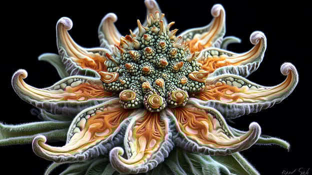 Close-Up of Unique Fractal Patterned Flower on Black Background photo